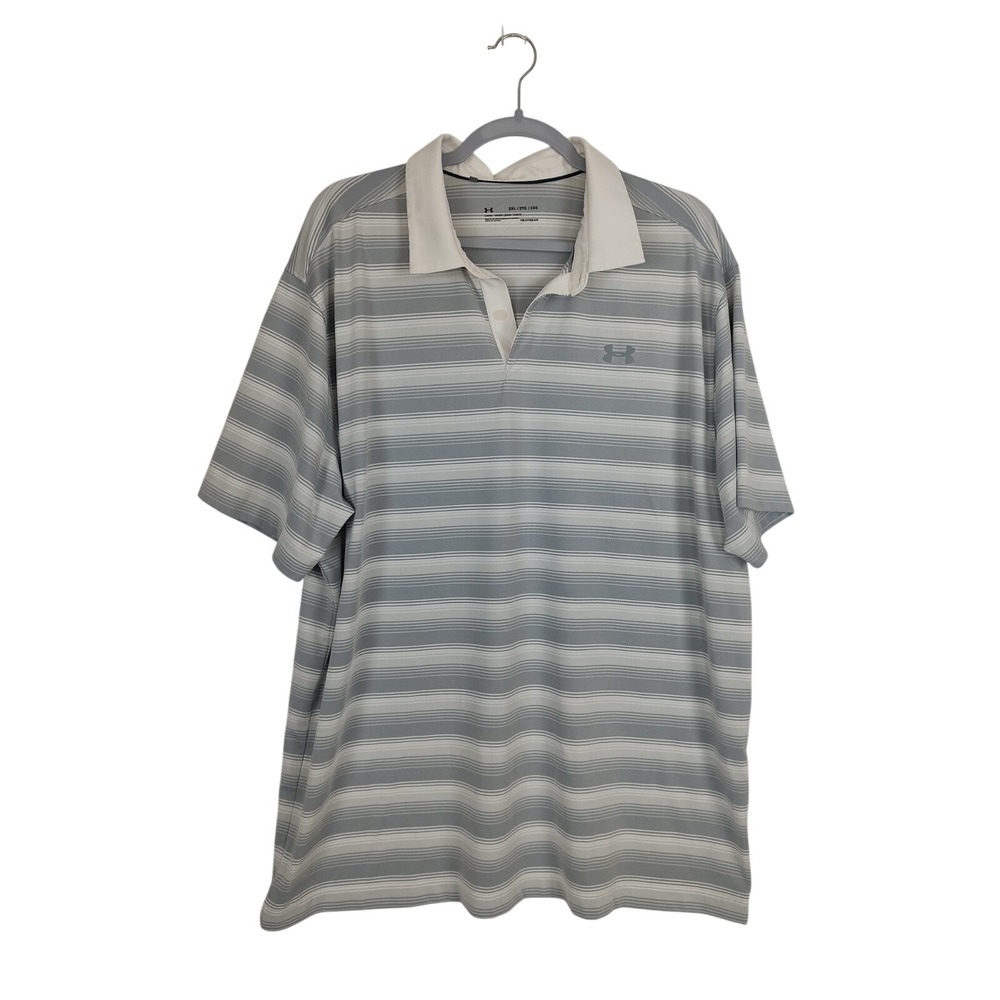 Under Armour HeatGear Loose Short Sleeve Polo Men's XXL White Gray Striped Shirt